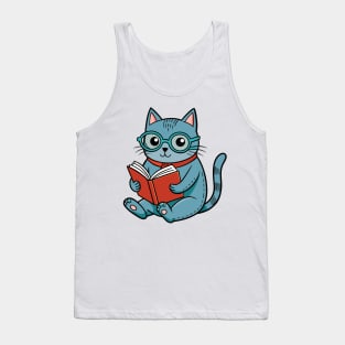 Nerdy Cat With Book Tank Top